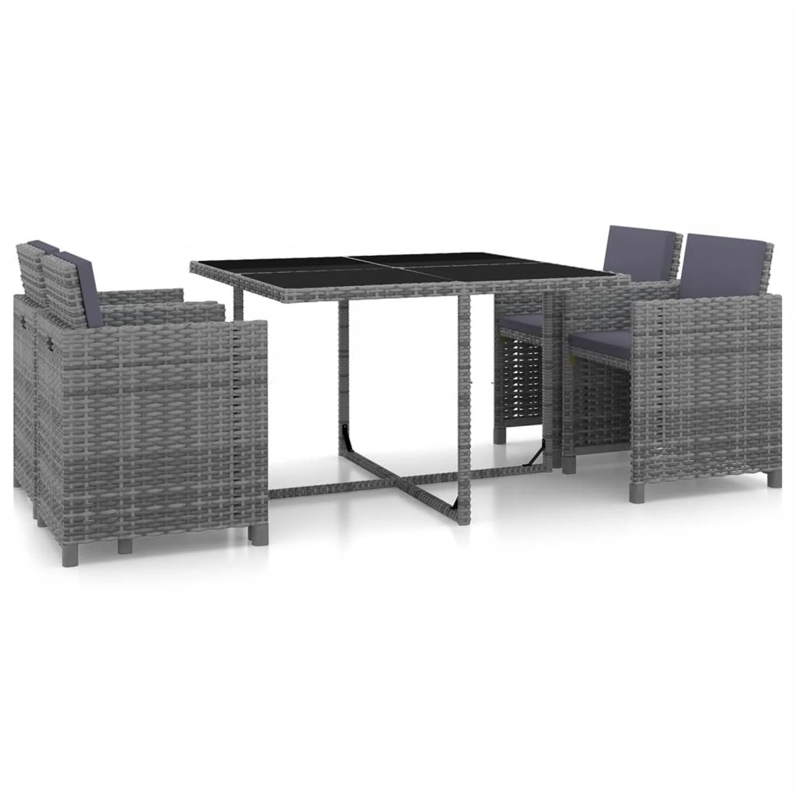 walmeck 5 Piece Patio Dining Set with Cushions Poly Rattan Gray