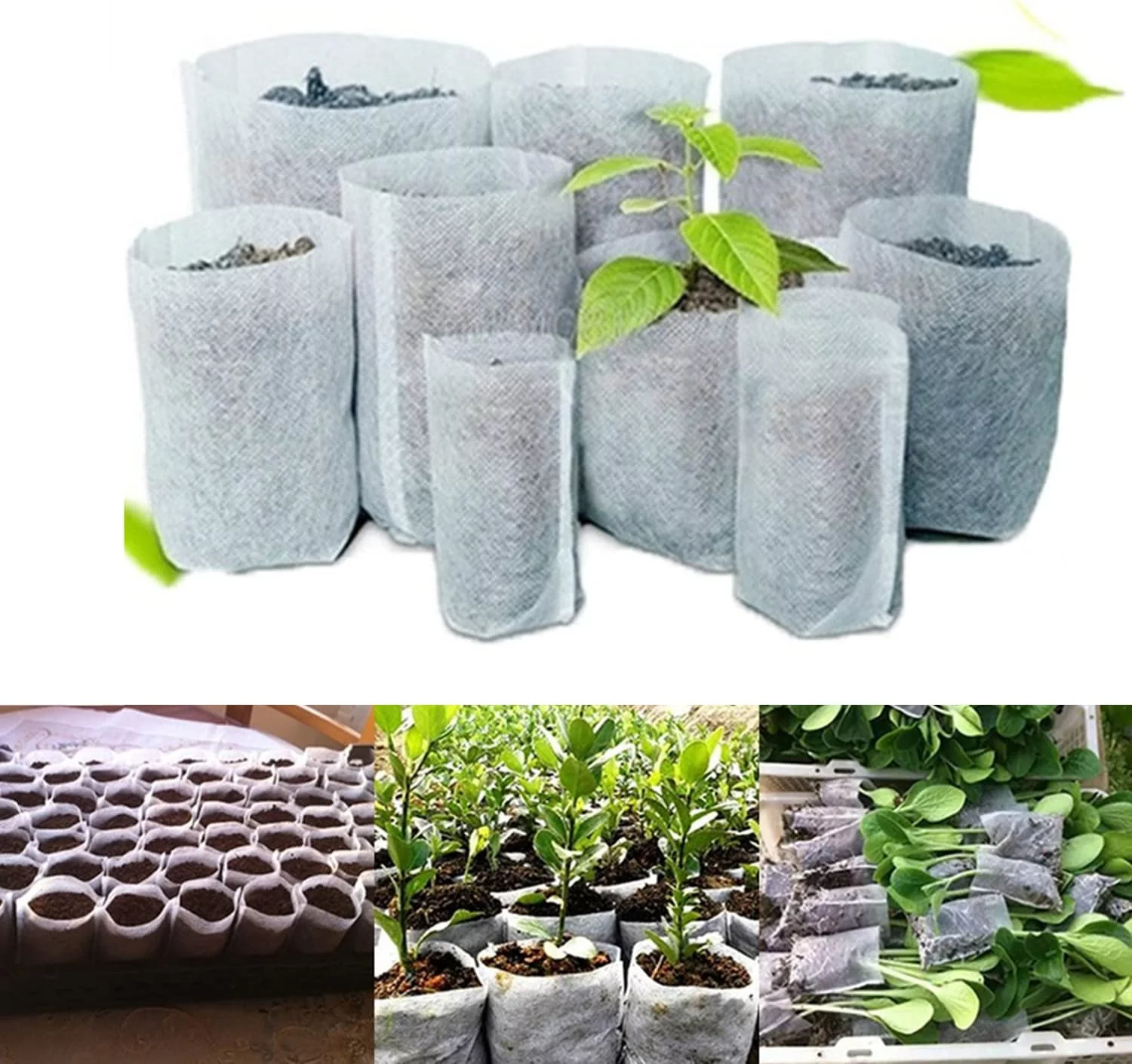 Seedling Plant Grow Bags, Biodegradable Non-Woven Nursery Fabric Seeding Starting Fiber Soil Transplant Pouches, Home Garden Supply - 12 x15 cm (Pack of 40 Pcs)