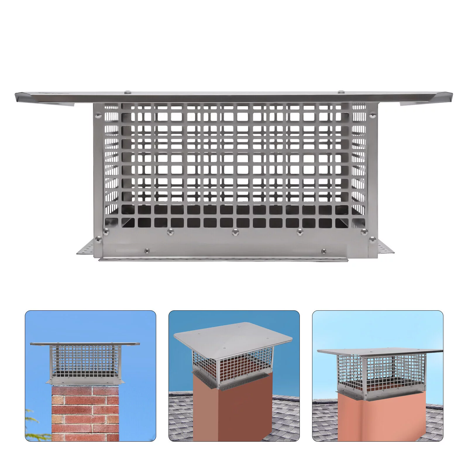 ZhdnBhnos 17 x 29 inch Chimney Cap Stainless Steel Flue Cover Fireplace Mesh Chimney Lid for Outside Existing Clay Flue Tile
