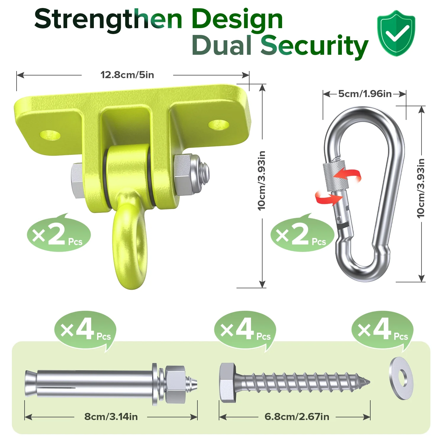 PatioDeco Swing Hangers for Wooden Sets Pack of 4 Heavy Duty Swingset Hardware with Locking Hooks for Porch, Patio, Playground Indoor/Outdoor