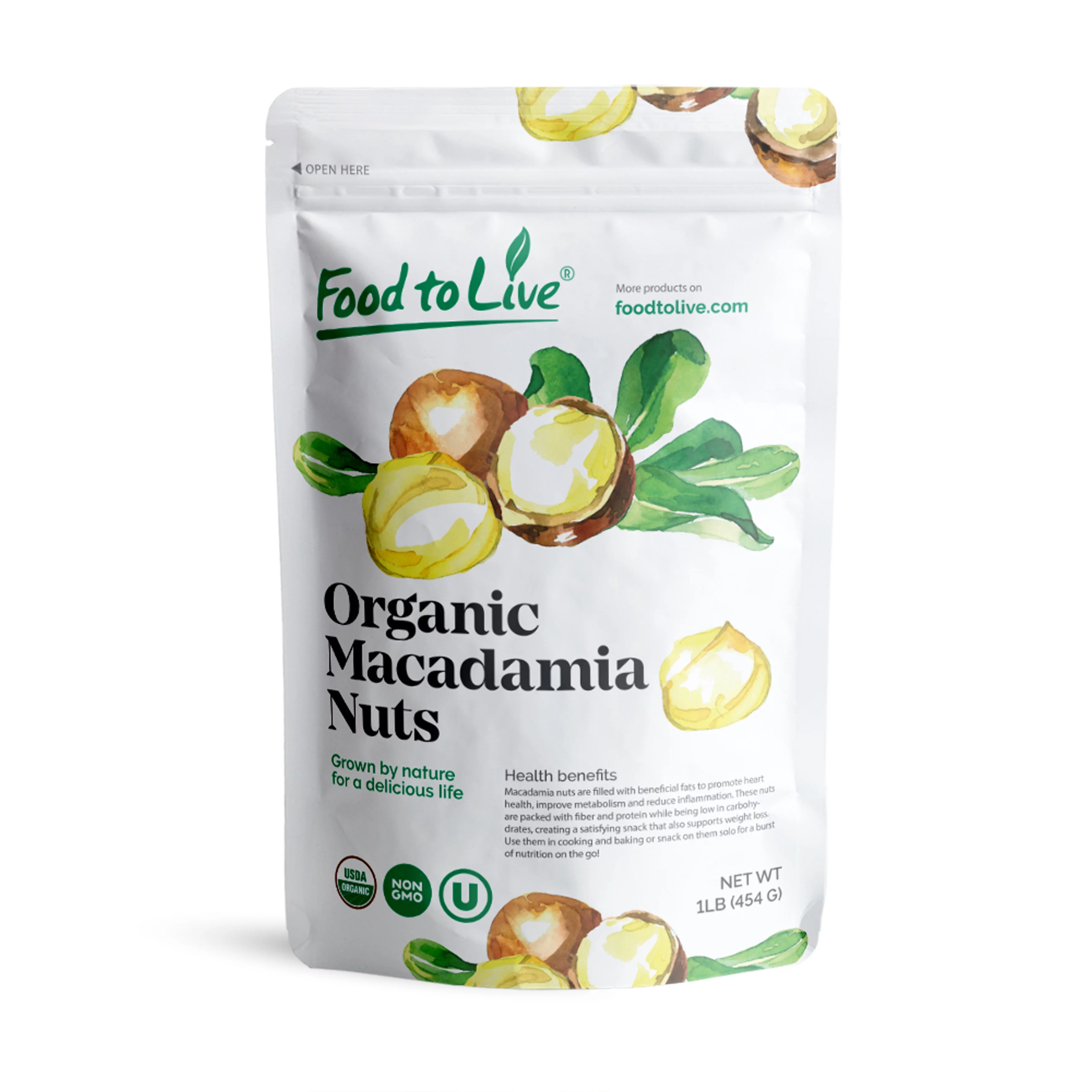 Organic Whole Macadamia Nuts, 1 Pound — Non-GMO, Raw, Kosher, Vegan — by Food to Live