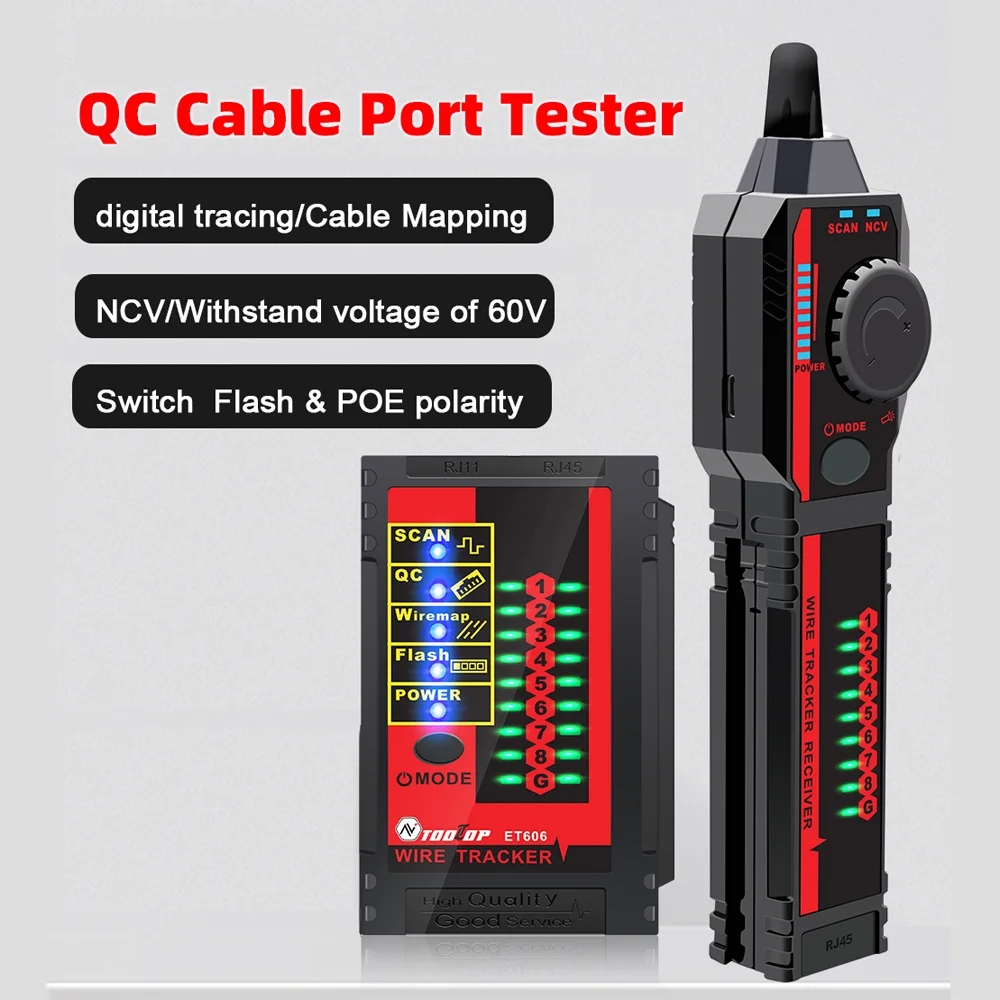 tester,With Low Battery Of 60v With Withstand Of 60v Low Battery Indicator Network Cable Tester Check Switch Poe Cable Port Tester Cable Check Switch Et606 Port Tester Handheld Auto Off