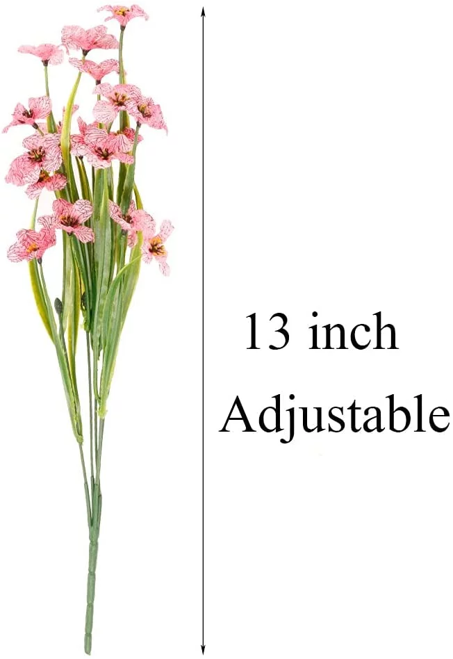 6 Bundles Outdoor Artificial Flowers Faux Plastic Plants Greenery Shrubs Fake Violet Flowers for Porch Window Box Hanging Basket Garden Decor, UV Resistant(Pink)