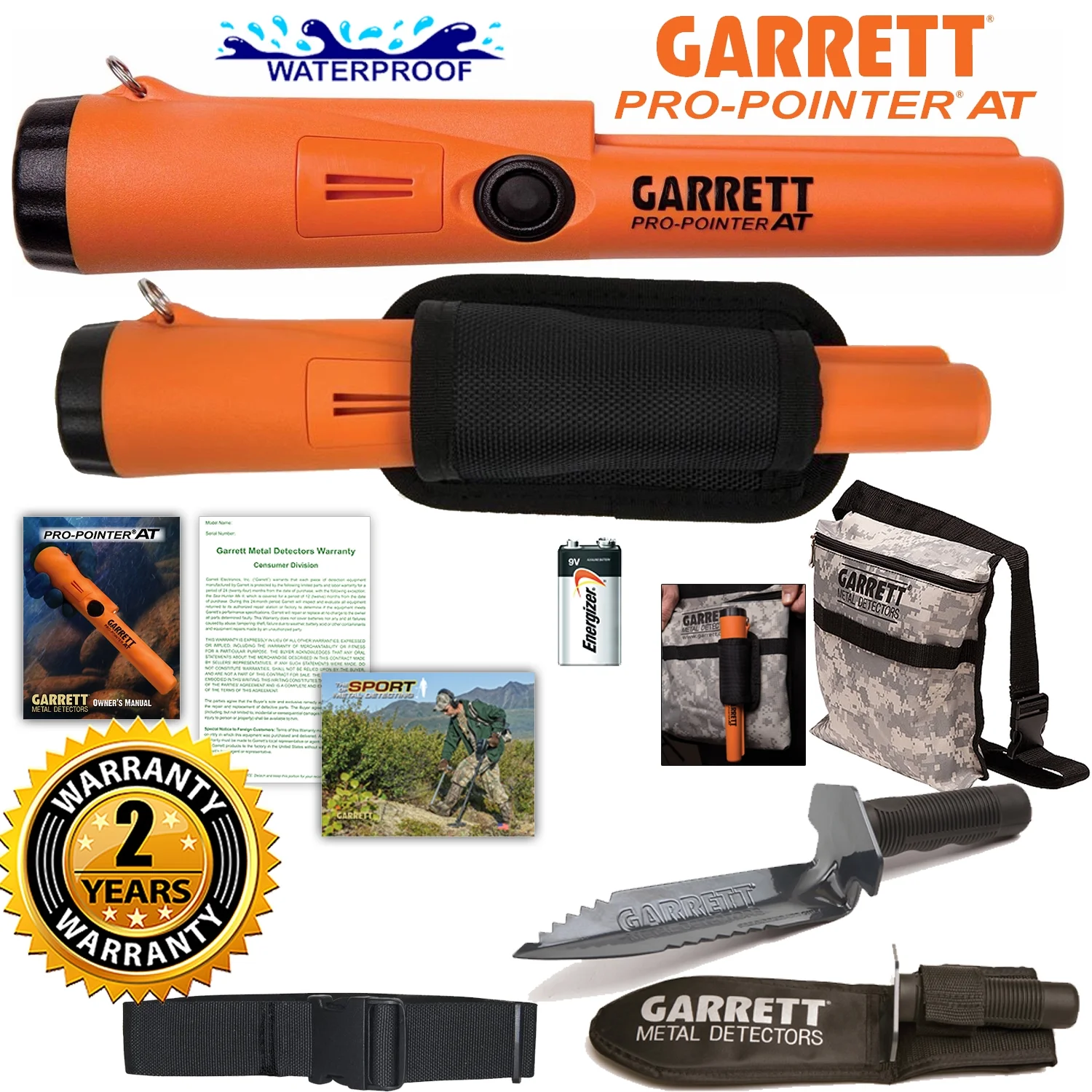Garrett Pro Pointer AT Detector Waterproof with Camo Pouch Edge Digger and Belt