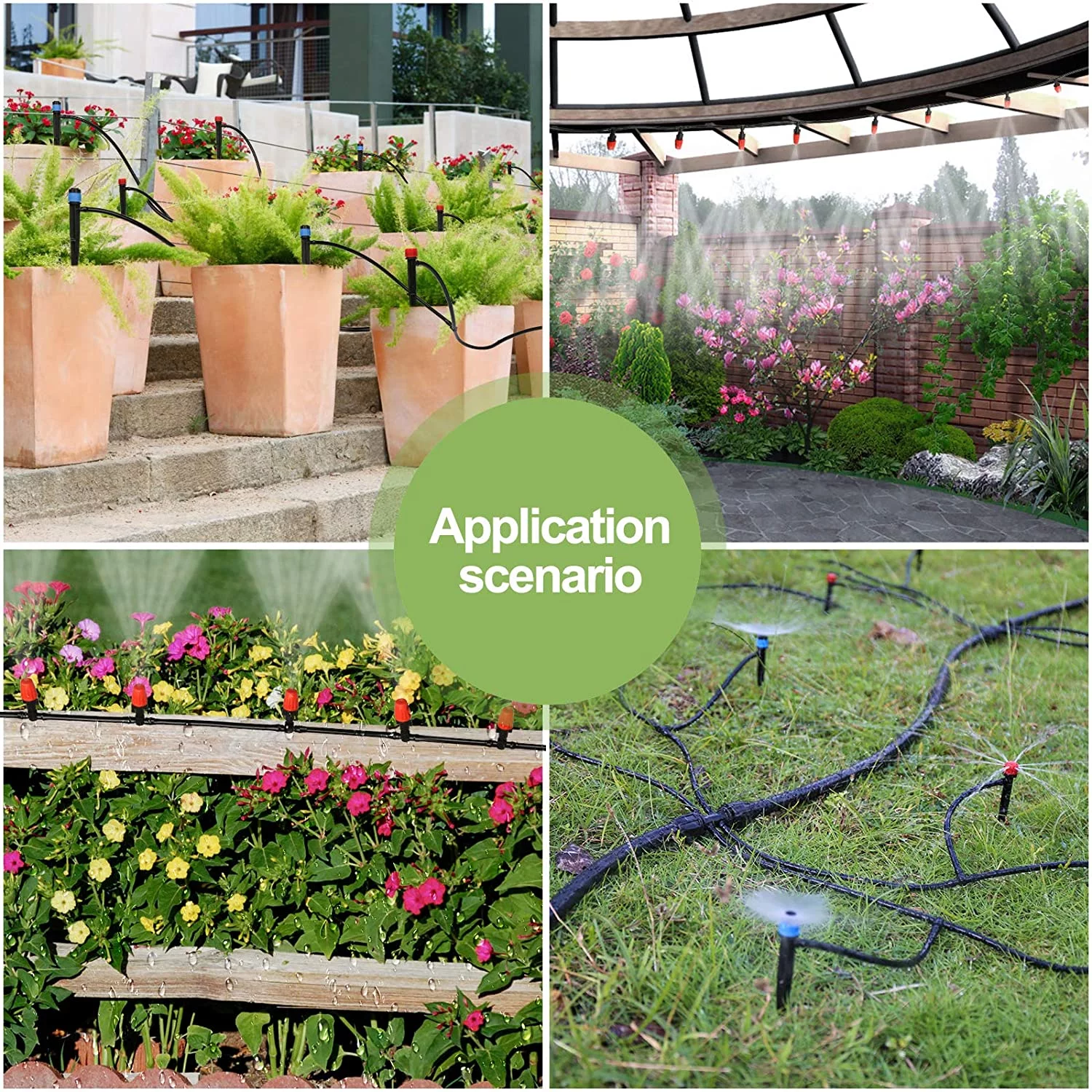 226FT Greenhouse Micro Drip Irrigation Kit Automatic Irrigation System Patio Misting Plant Watering System with 1/4 inch 1/2 inch Irrigation Tubing Hose Adjustable Nozzle Emitters Barbed Fittings