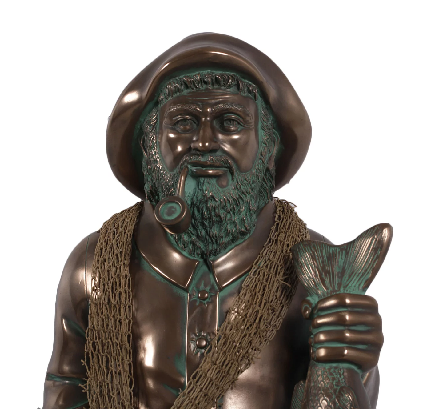 Salty the Standing Fisherman Statue in Verde Bronze