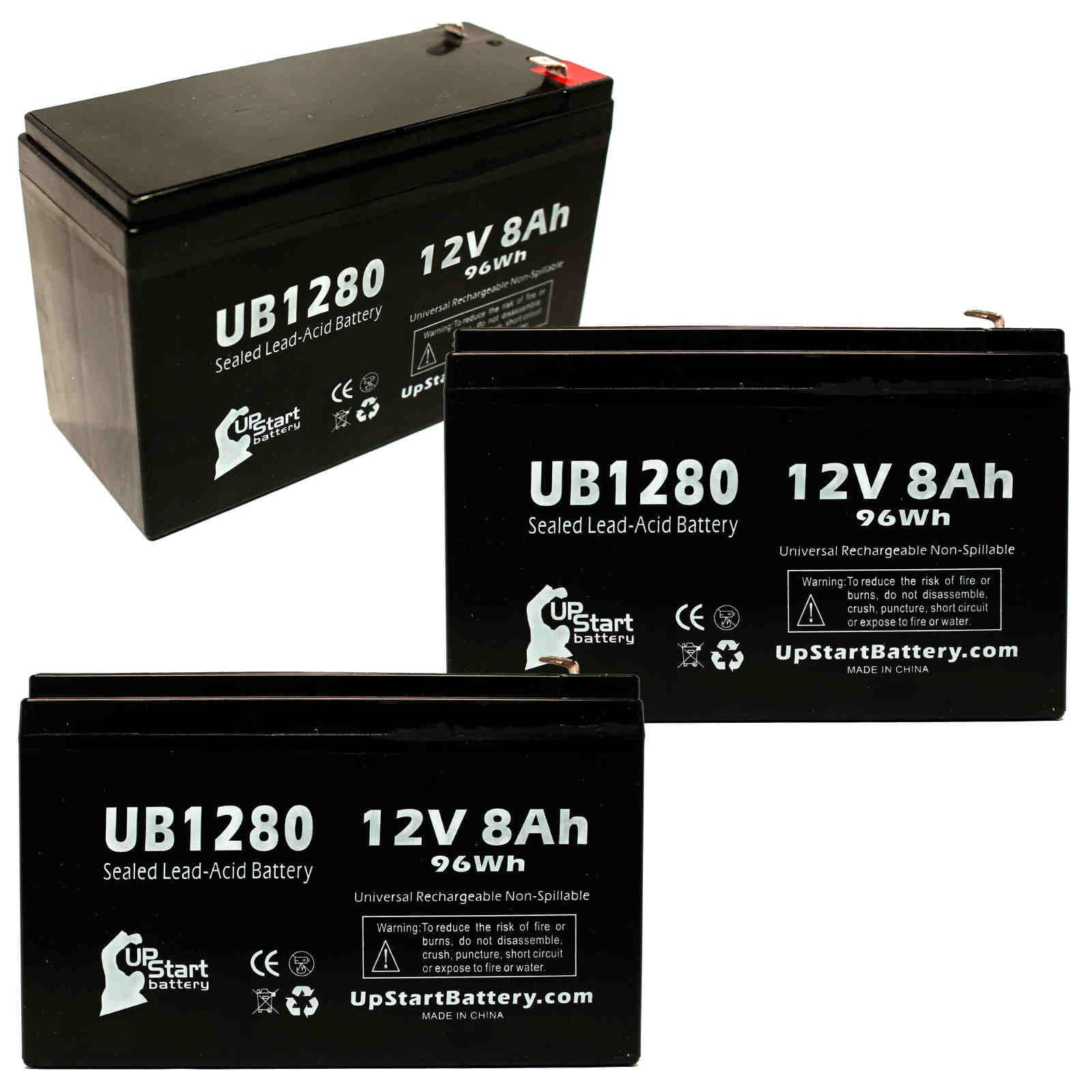 3x Pack - Compatible Sears / Craftsman 14485500 Battery - Replacement UB1280 Universal Sealed Lead Acid Battery (12V, 8Ah, 8000mAh, F1 Terminal, AGM, SLA) - Includes 6 F1 to F2 Terminal Adapters