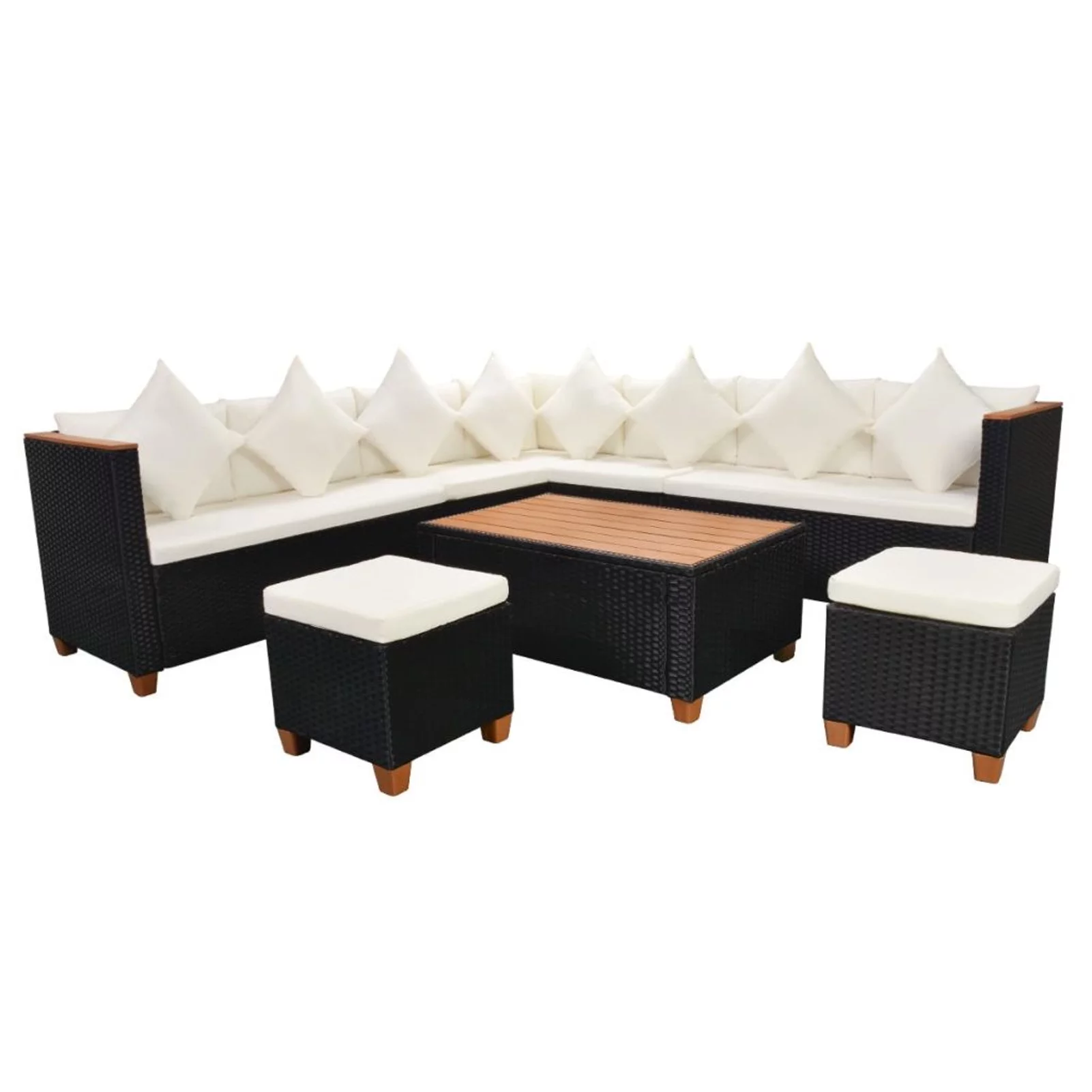 Suzicca 7 Piece Patio Set with Cushions Poly Rattan Black