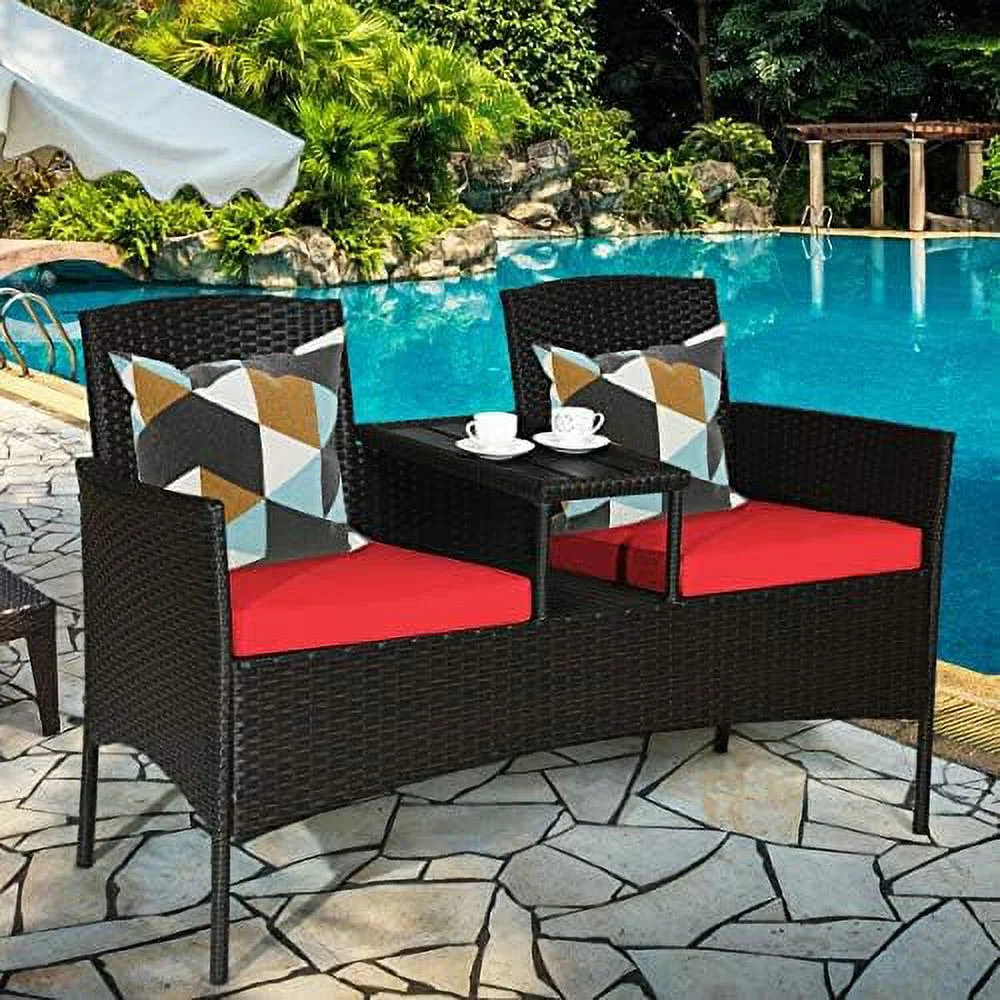LNSETGC Conversation  Set with Table and Two Removable Cushions Rattan Wicker Chairs and Table Set for Patio Garden  Baloney and Lawn Outdoor Porch  Sets Loveseat (Black+Beige)