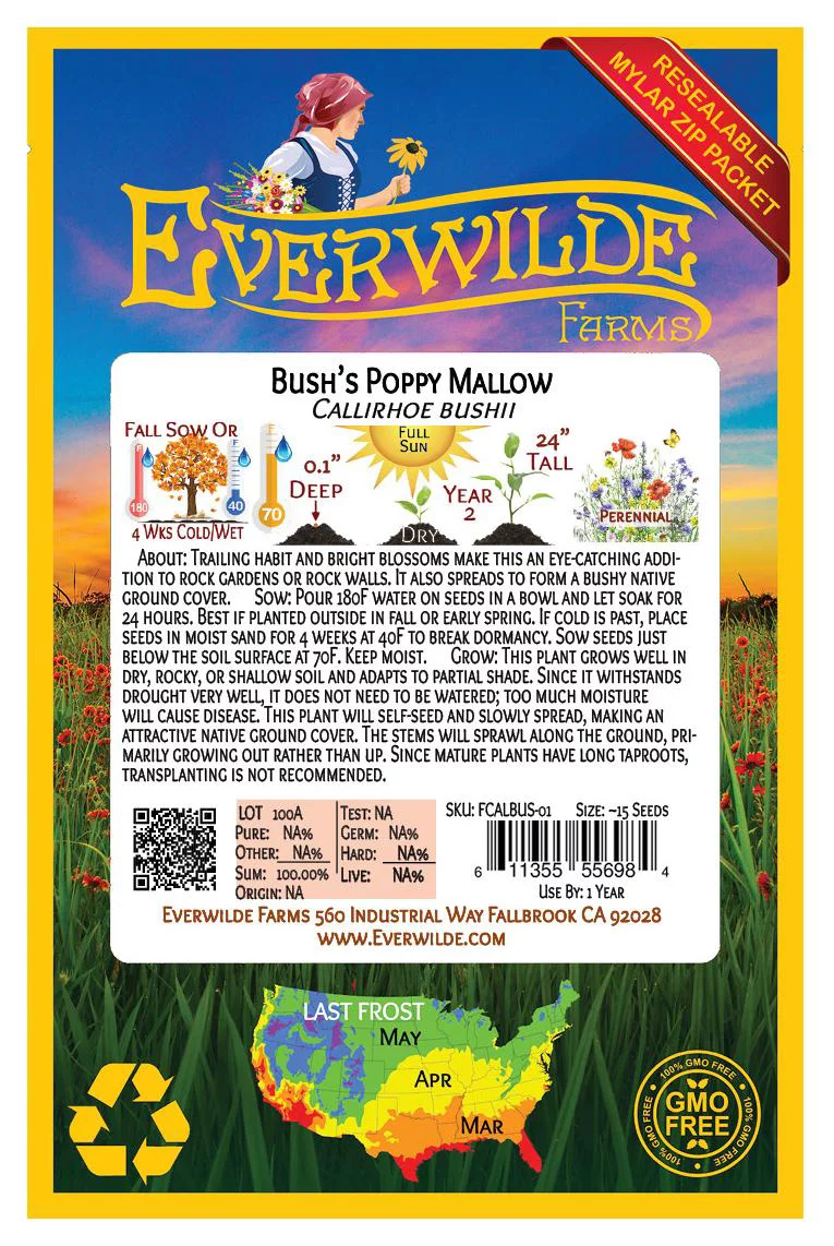 Everwilde Farms - 15 Bushs Poppy Mallow Native Wildflower Seeds - Gold Vault Jumbo Bulk Seed Packet