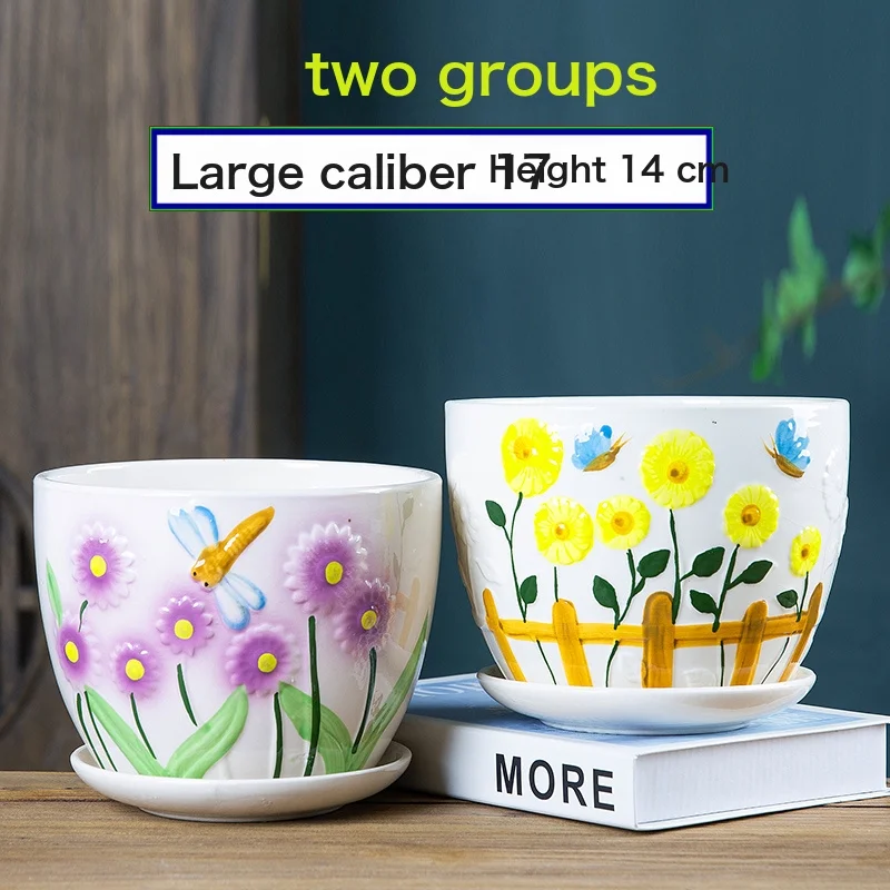 Flower Pot Ceramic Large Cartoons Green Dolo -Large Small Small Succession Plastic Flower Plant 303-Twinbird + Big Red Flower (2) Large Ceramic