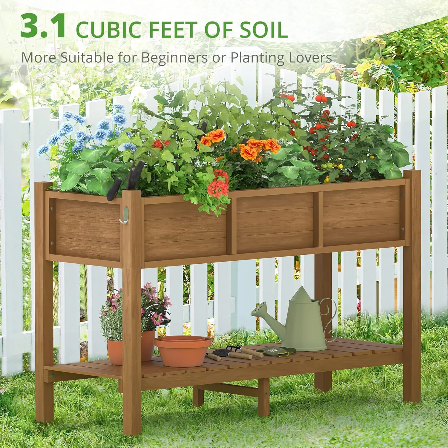 Poly Elevated Planter Box with Tools & Storage, 47x18x29 in, Weather Resistant
