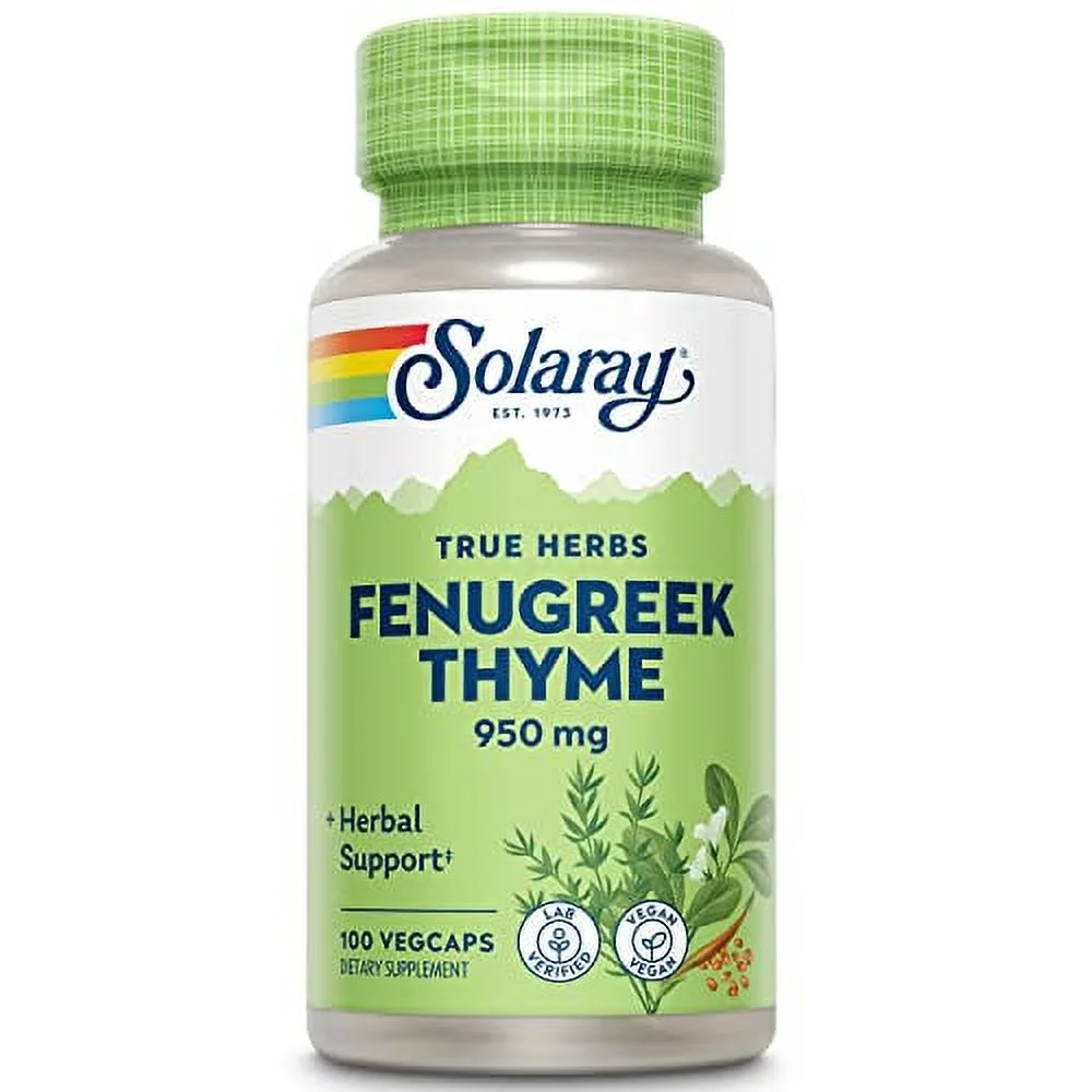 SOLARAY Fenugreek & Thyme 950 mg | Healthy Respiration & Digestion Support | 50 Servings | 100 VegCaps