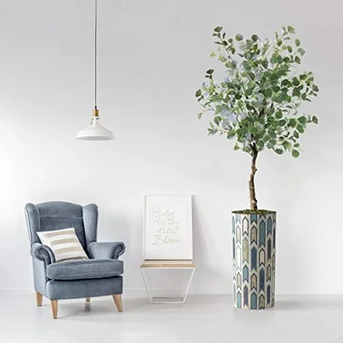 Artificial Tree In Modern Polygon Pattern Effect Planter, Fake Silk Tree For Indoor And Outdoor Home Decoration - 66