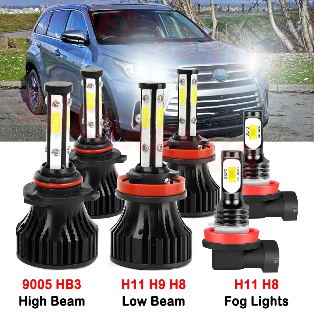 H11 9005 High&Low Beam for Toyota Highlander 2014 2015 2016 2017 2018 2019 LED Headlights Fog Lights 6pcs