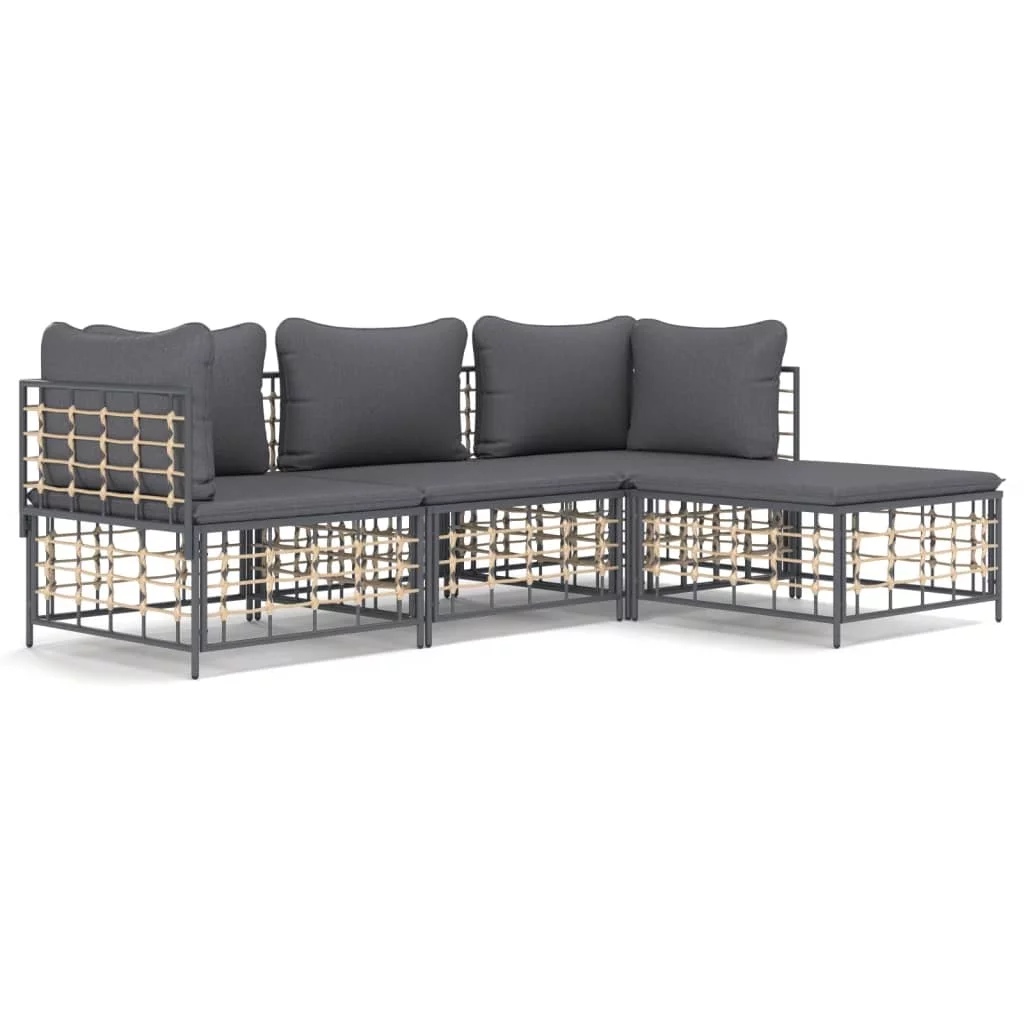Anself 4 Piece Patio Set with Cushions Anthracite Poly Rattan