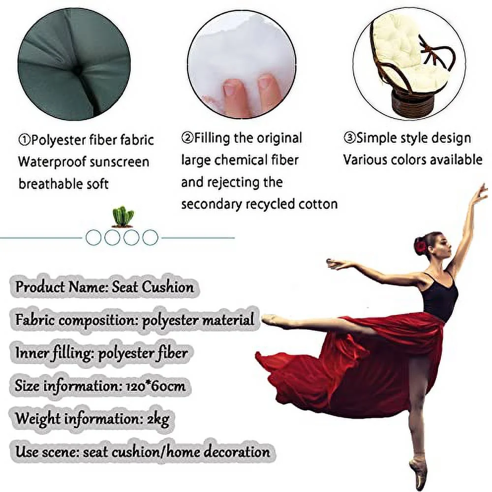 Overstuffed Rattan Papasan Chair Cushion,Waterproof Swivel Rocker Cushion, Solid Color L Shape Thick for Indoor Garden or Outdoor Rocking Chair Seats,Navy Blue,47.24in*23.62in