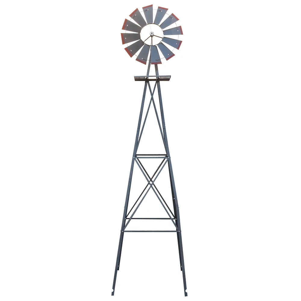 8ft Gray & Red Weather-Resistant Garden Windmill - Durable, Rust-Proof, Easy to Assemble - Perfect for Outdoor Decor