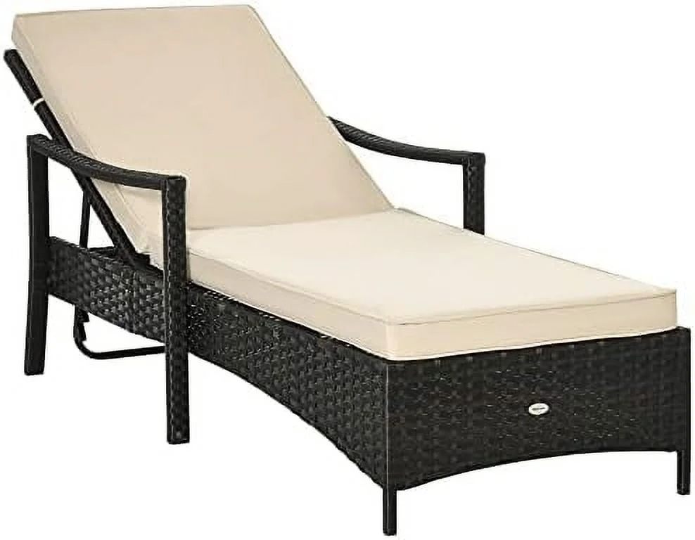 QYFZBIM Wicker Chaise Lounge  4 Position Adjustable Backrest and Cushions Outdoor Lounge Chair PE Rattan Sun Lounger for Poolside  Balcony or Garden  Dark Grey