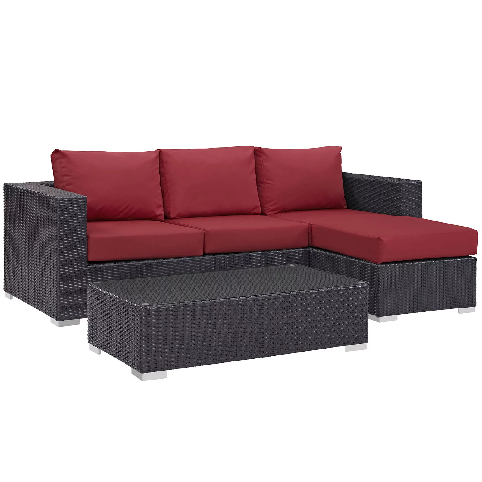 Modern Contemporary Urban Design Outdoor Patio Balcony Three PCS Sofa Set, Red, Rattan
