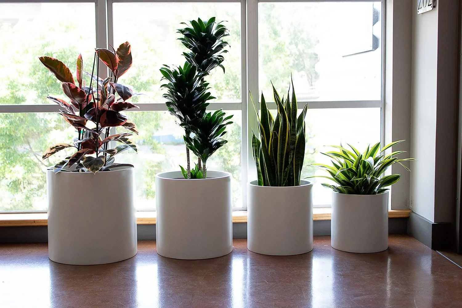 Brea Round Cylinder Fiberglass Planter, White, D:14