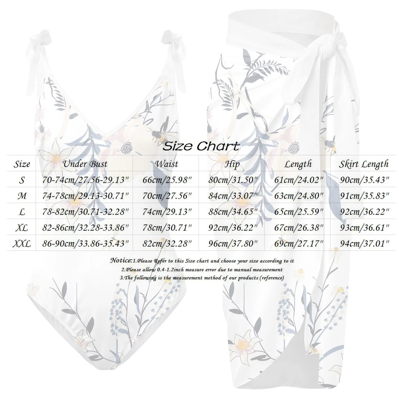 Autumn Cargo Skirt Womens V Neck Flower Printed Swimsuit Apron Skirt Bikini Sets Skirt Hangers Black