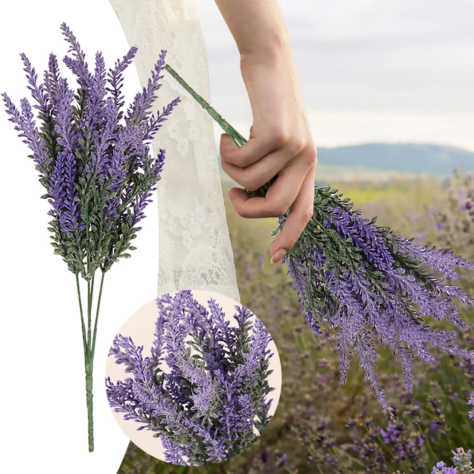 Yeetfub Fake Flowers for Outdoors Artificial Lavender Flowers Bouquet Plastic Purple Lavender For Wedding Home Decor Office Garden Patio Decoration for Wedding Home Faux Flowers Bulk