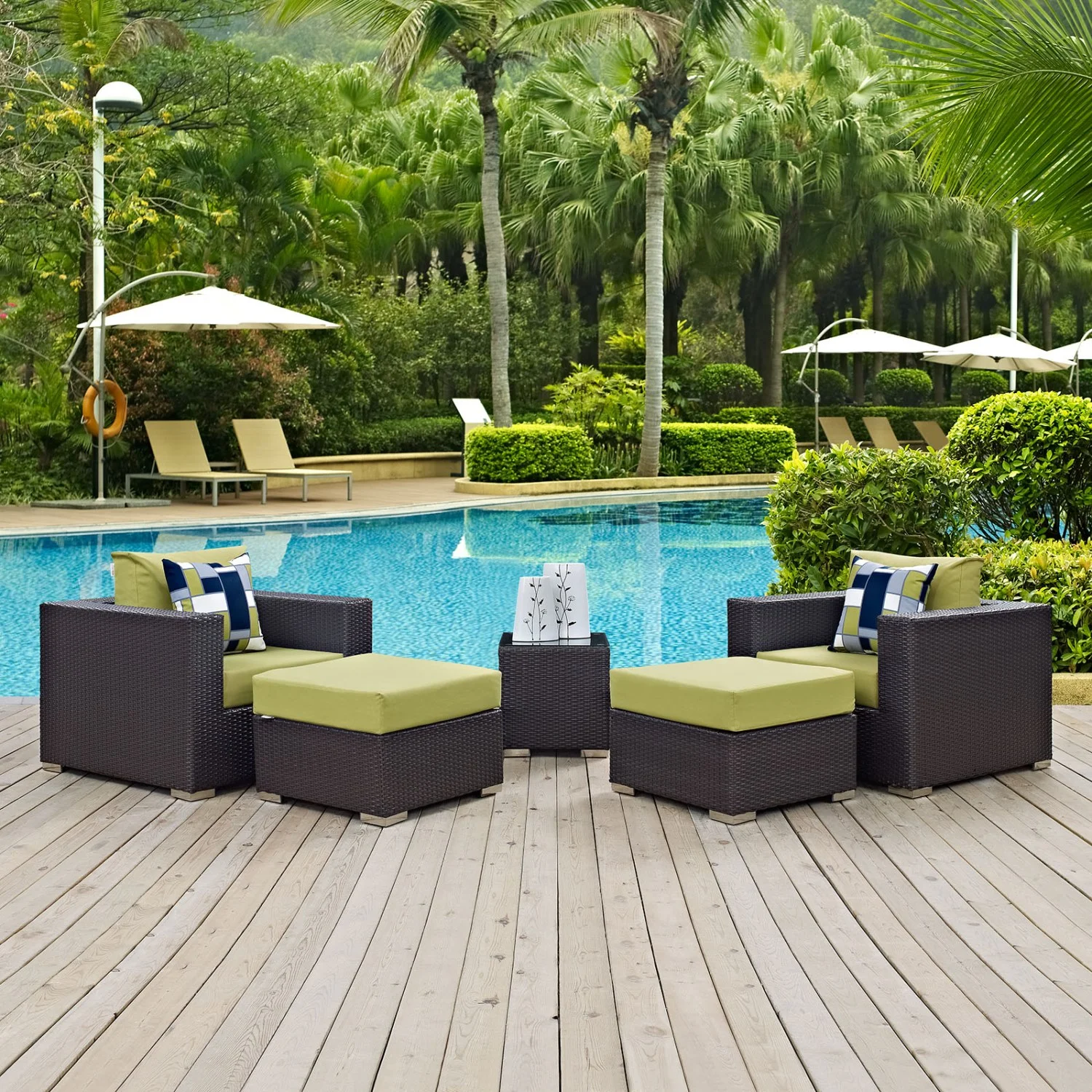 Lounge Armchair Table Set, Green, Rattan, Wicker, Outdoor Patio Balcony Cafe Bistro Garden Hospitality Restaurant, Modern Contemporary HB32991