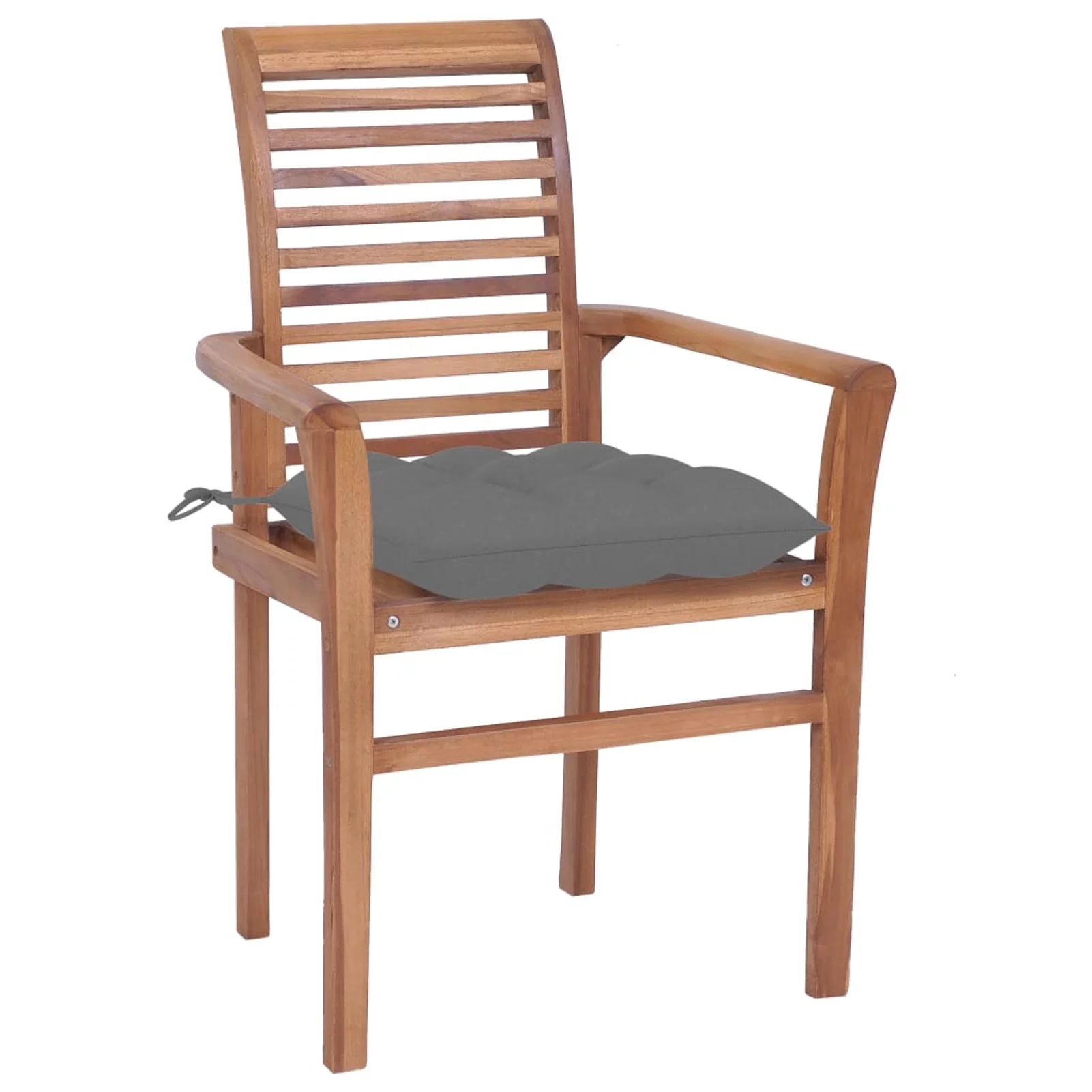 Anself 2 Piece Garden Chairs with Gray Cushion Teak Wood  Dining Chair for Patio, Balcony, Backyard,  Furniture 24.4 x 22.2 x 37 Inches (W x D x H)