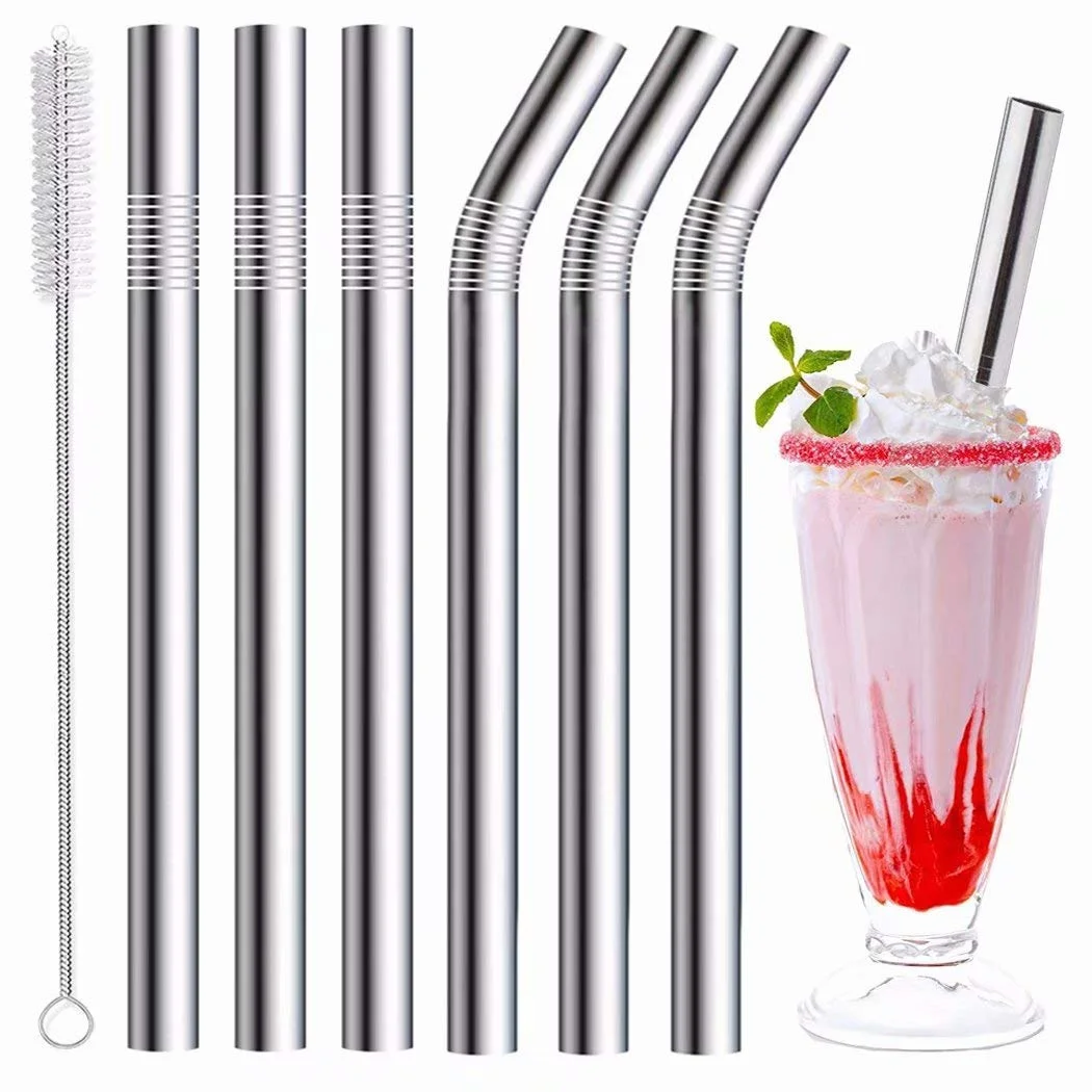Sinvic Jumbo Smoothie Straws Stainless Steel, Set of 7 Metal Milkshake Straws 0.4