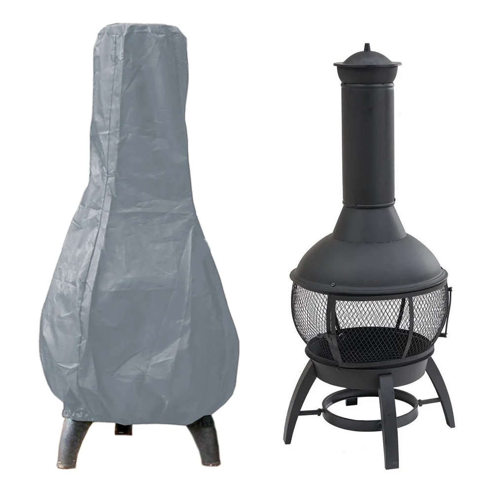 TJFU Grey Chiminea Cover Outdoor Patio Waterproof Dustproof Sunscreen Protective Chimney Fire Pit Heater Cover Stove Cover Fit For 41 and 46