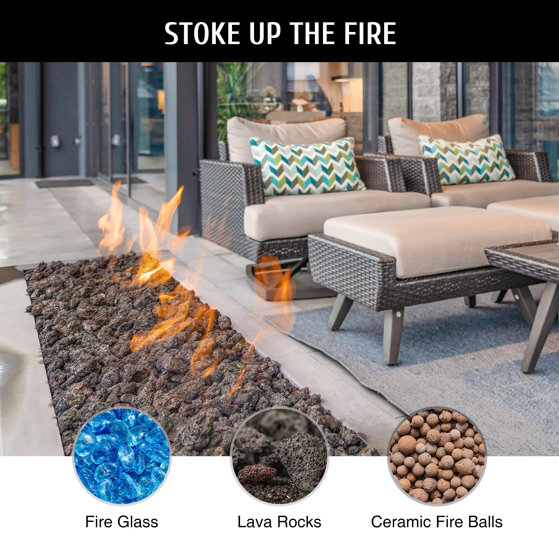 36x12 Inch Fire Pit Pan with Burner Drop-In Gas Propane Fireplace Tray 150k BTUs