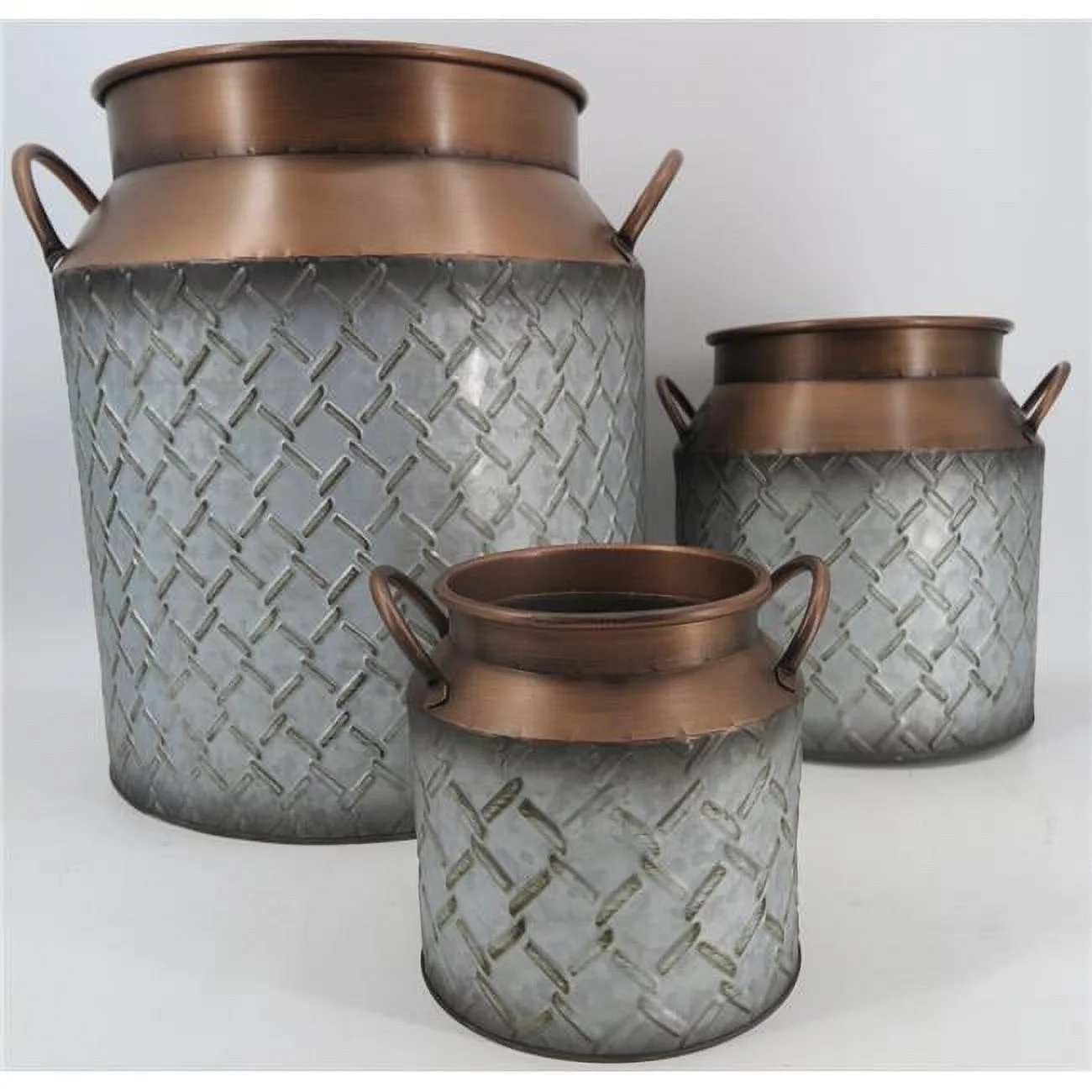 Mr. MJs Trading AI-GG9461 Silver Fence Pattern with Copper ed Tops & Handles Planters, Set of 3