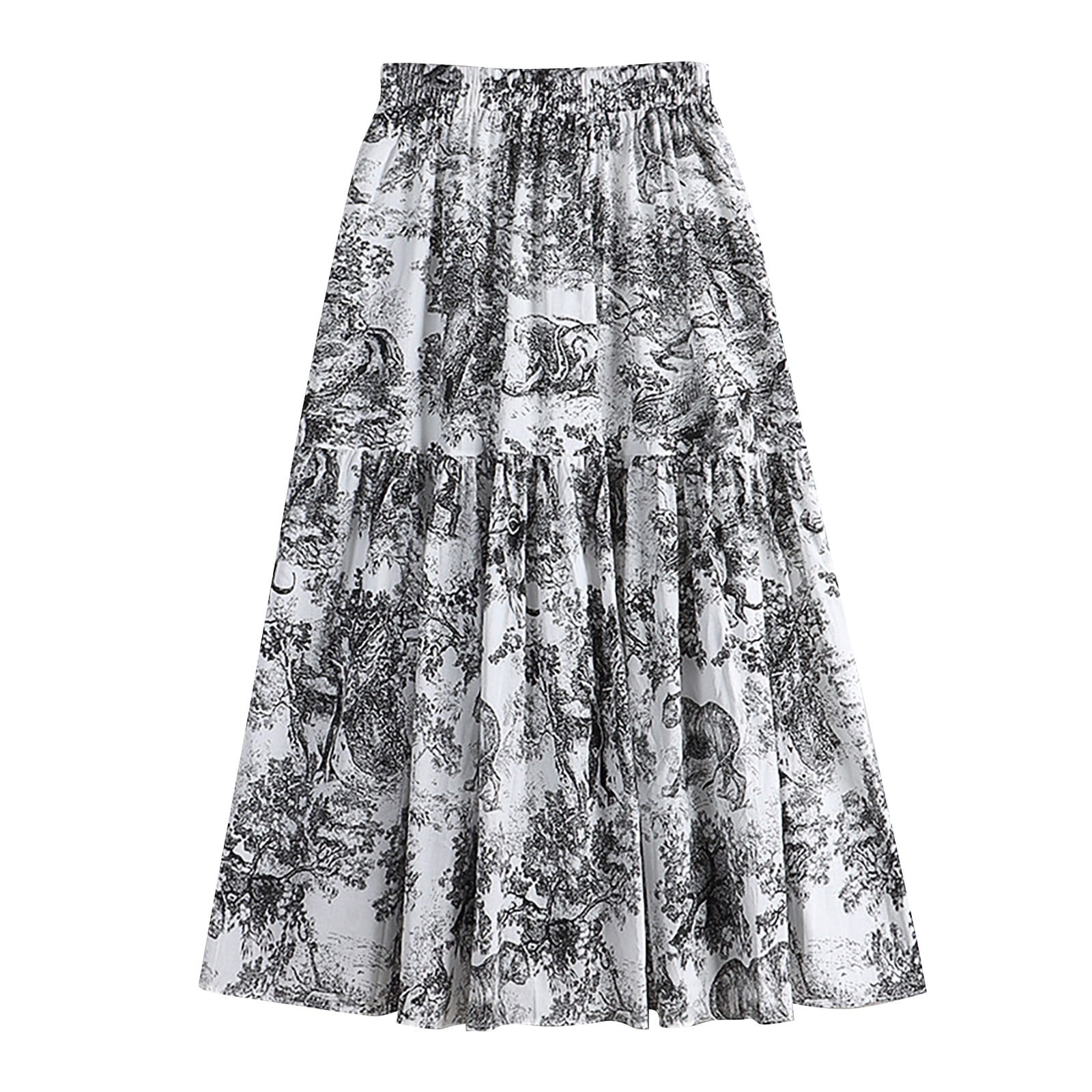 Spring Maxi Skirt Women'S Spring And Summer Waisted Ancient Style Ink Painting Printed Cotton Skirt Mid Length A Line Large Swing Skirt Skirt Sets Women 2 Piece Outfits For Church
