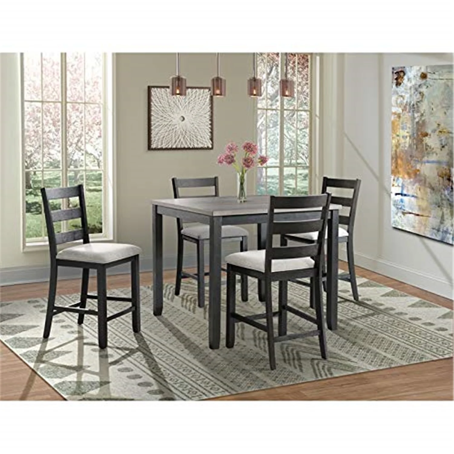 HomeStock Naturally Nice Gray 5Pc Counter Height Dining Set-Table & Four Chairs