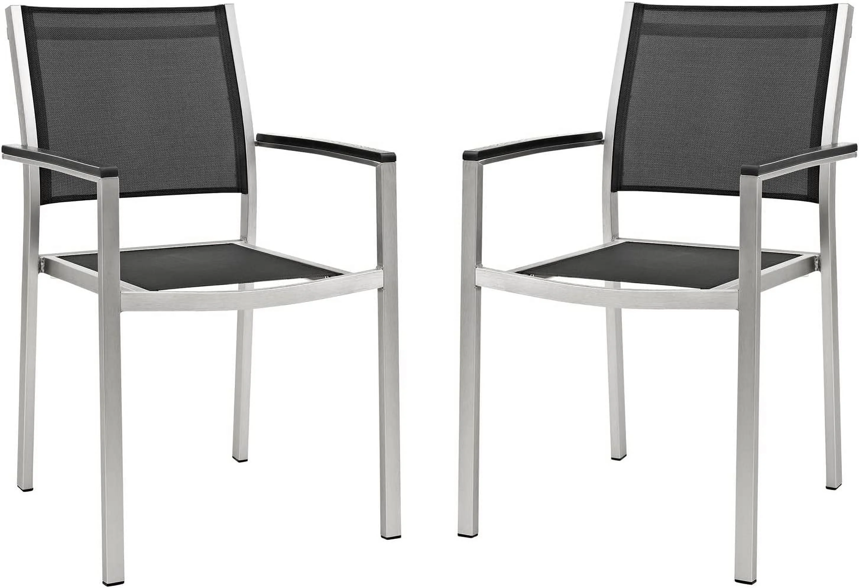 MQLIFEBOOM Shore Aluminum Two Outdoor Patio Dining Arm Chairs in Silver Black