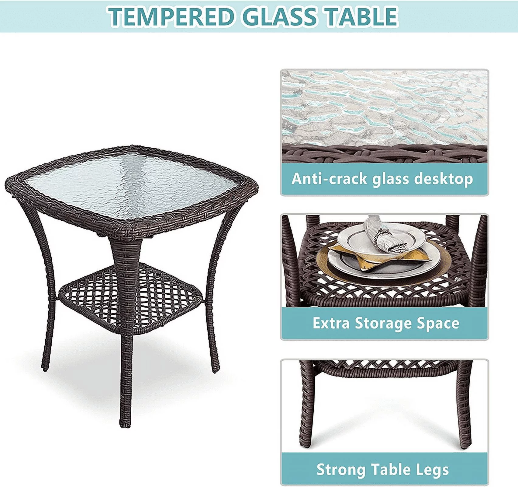 Homhougo—Outdoor Bistro Set 3 Pieces, Resin Wicker Swivel Rocker Patio Chair, 360-Degree for Backyard