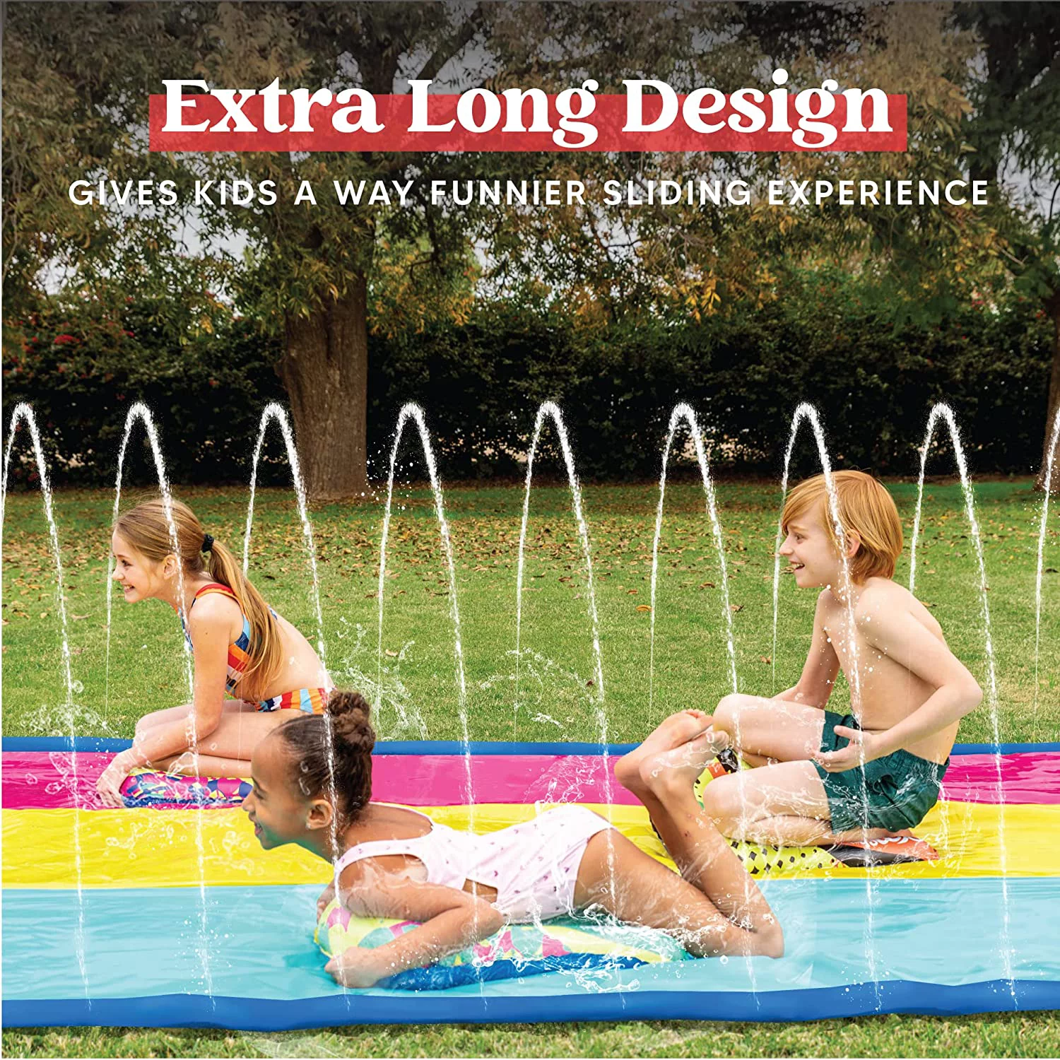 Terra 23ft Unique Slip and Slide 3 Person Deluxe Water Slides with 3 Boogie Boards Outdoor Big Waterslide 3 Sliding Racing Lanes with Sprinklers Summer Toy Digital Pattern 23ft x 78in