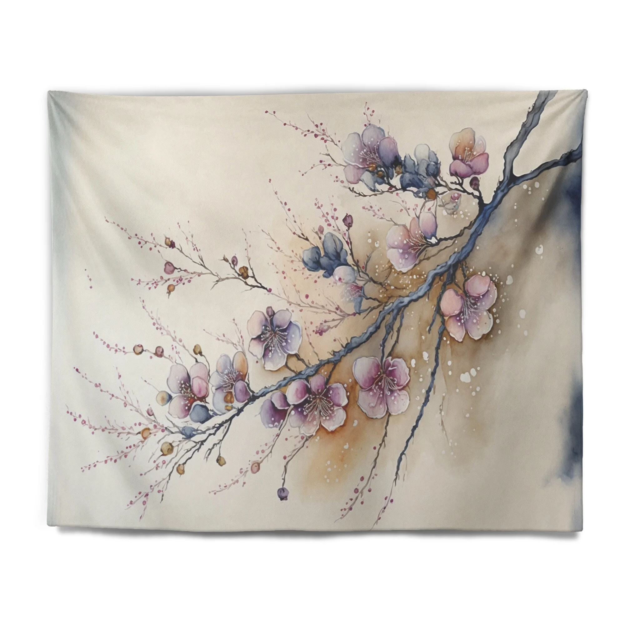 DESIGN ART Designart 'Pink And Plum Cherry Blossom Branch I' Tree Cherry Blossom Wall Tapestry 39 in. x 32 in.