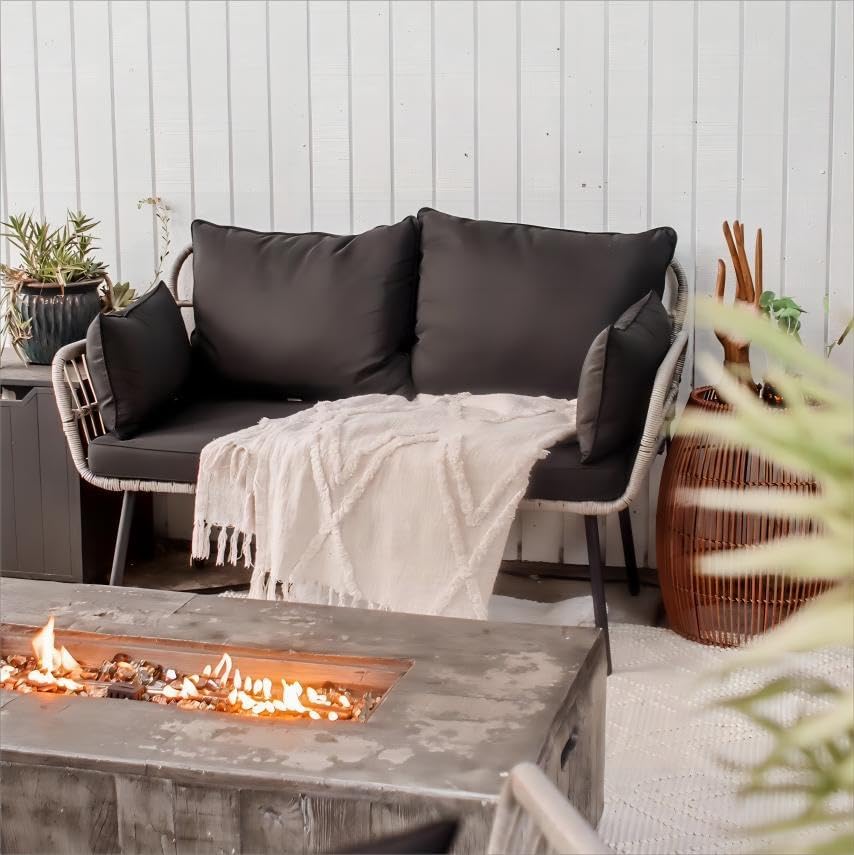 Dina 3 Pieces Patio Furniture Set  Outdoor Wicker Conversation Sectional L-Shaped Sofa with 4 Seater for Backyard  Porch  Dina Detachable Lounger with Cushions and Coffee Table - Beige