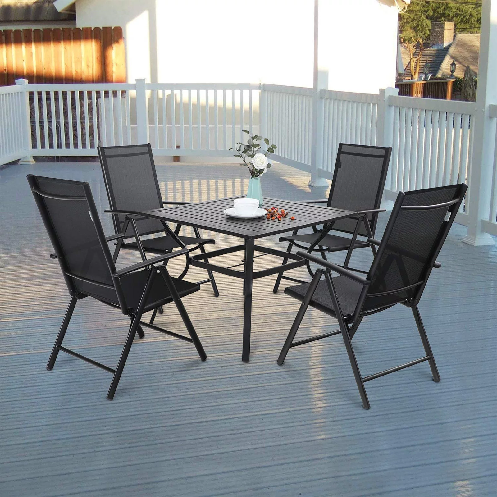 Sophia&William Patio Steel Sling Folding Dining Chairs Set of 4 - Black