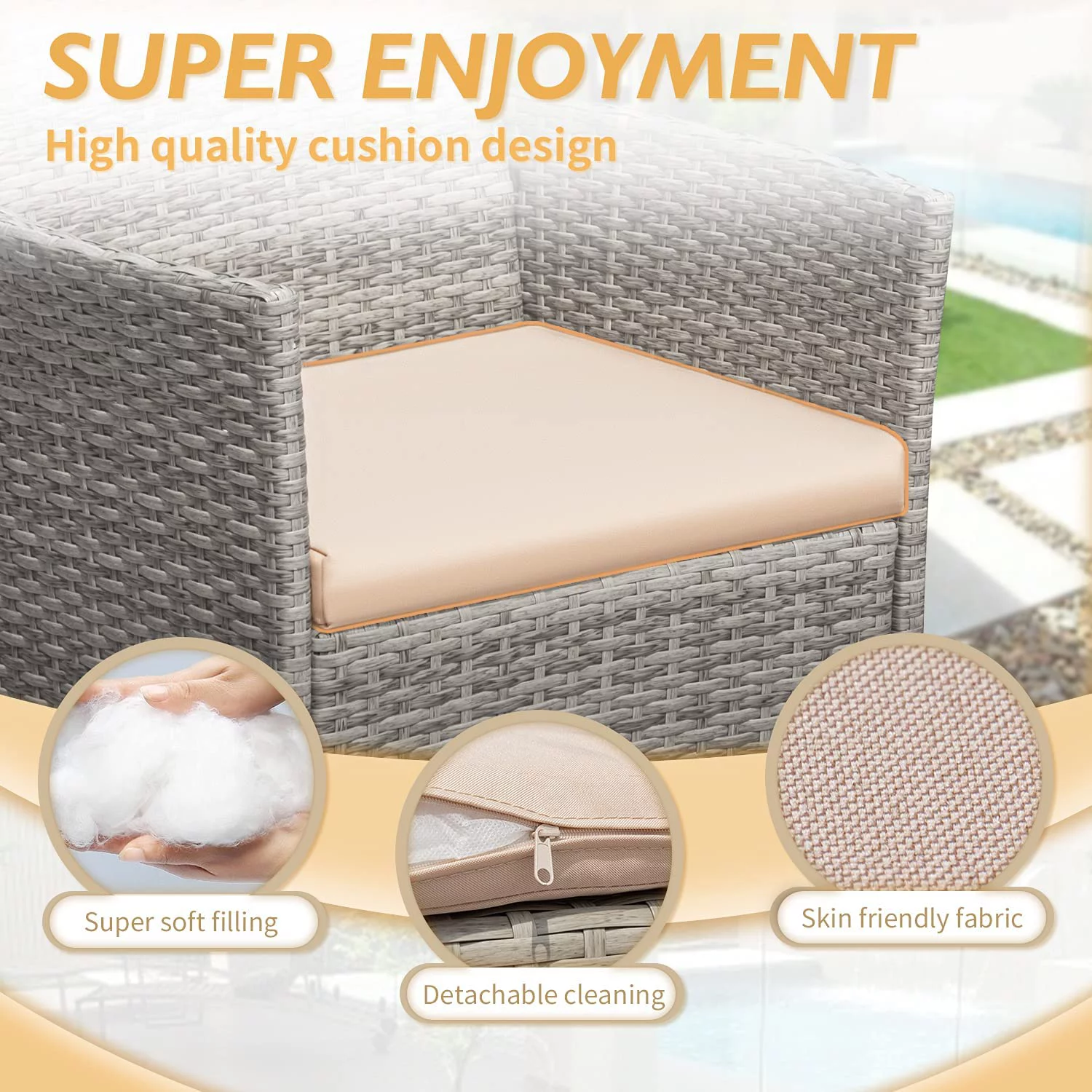 3 Pieces Patio  PE Rattan Wicker Chair Conversation Set  Brown and Beige