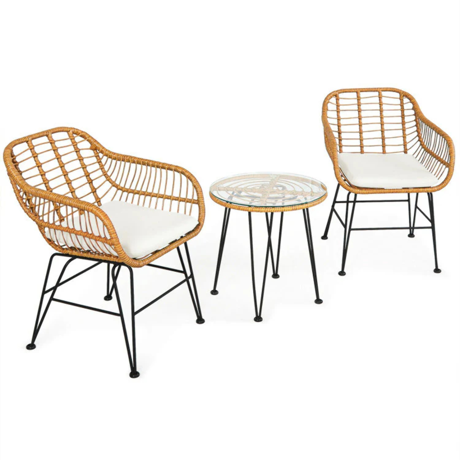 3 Piece Rattan Patio Chair and Table Set