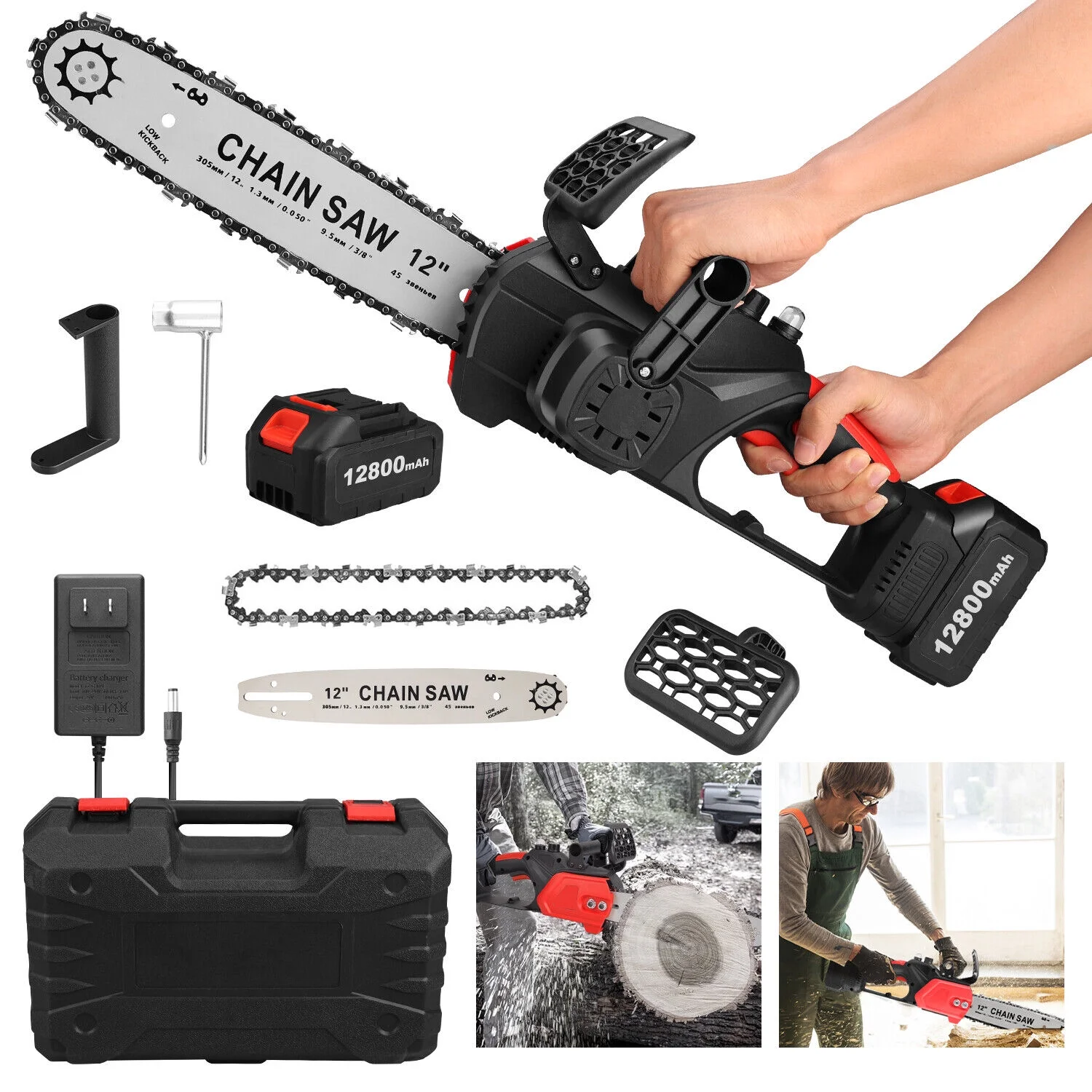 500/900W Cordless Electric Chainsaw Handheld Chain Saw Battery Power Wood Cutter