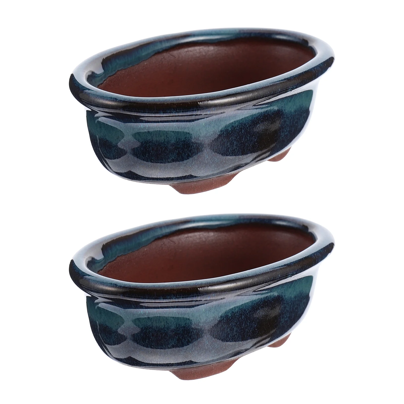 2pcs Ceramic Glazed Planter Flower Pot Chinese Style Vase Fleshy Flower Pot