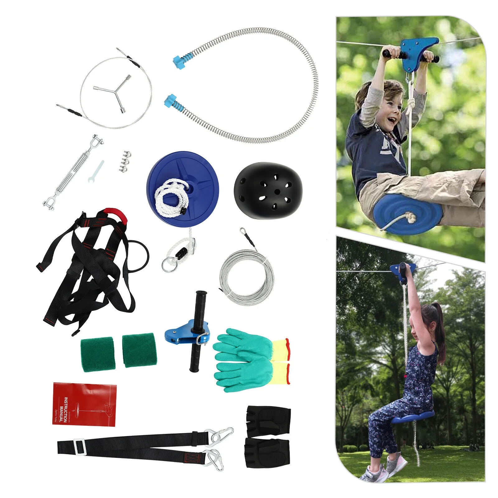 330lb 80Ft Zip Line Kit Kids Adult Zip Line Trolley Slackers Zip Lines+Seat State-of-the-art Kit