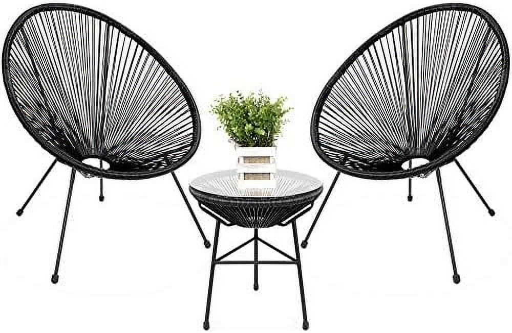 GFVCNIO 3-Piece Outdoor Acapulco All-Weather Patio Conversation  w/Plastic Rope  Glass Top Table and 2 Chairs - Black