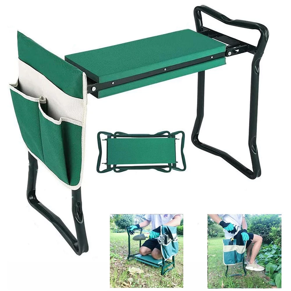 Garden Kneeler Seat Stool Bench Kneeling Pad Tool Pouch & Easy Folding Design Garden Kneeler Seat