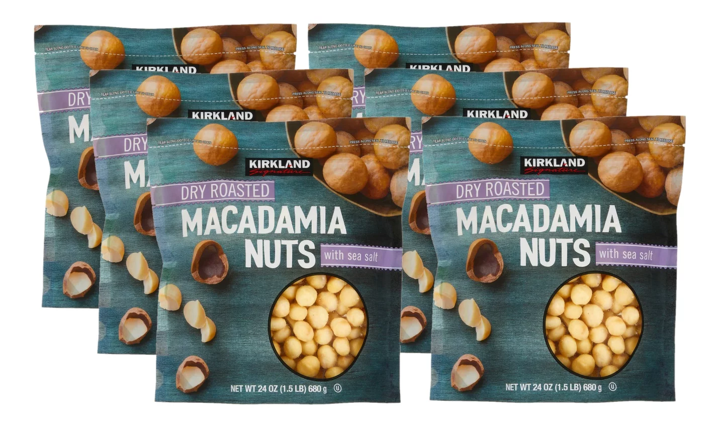 6 Pack | Kirkland Signature Dry Roasted Macadamia Nuts, 24 oz.
