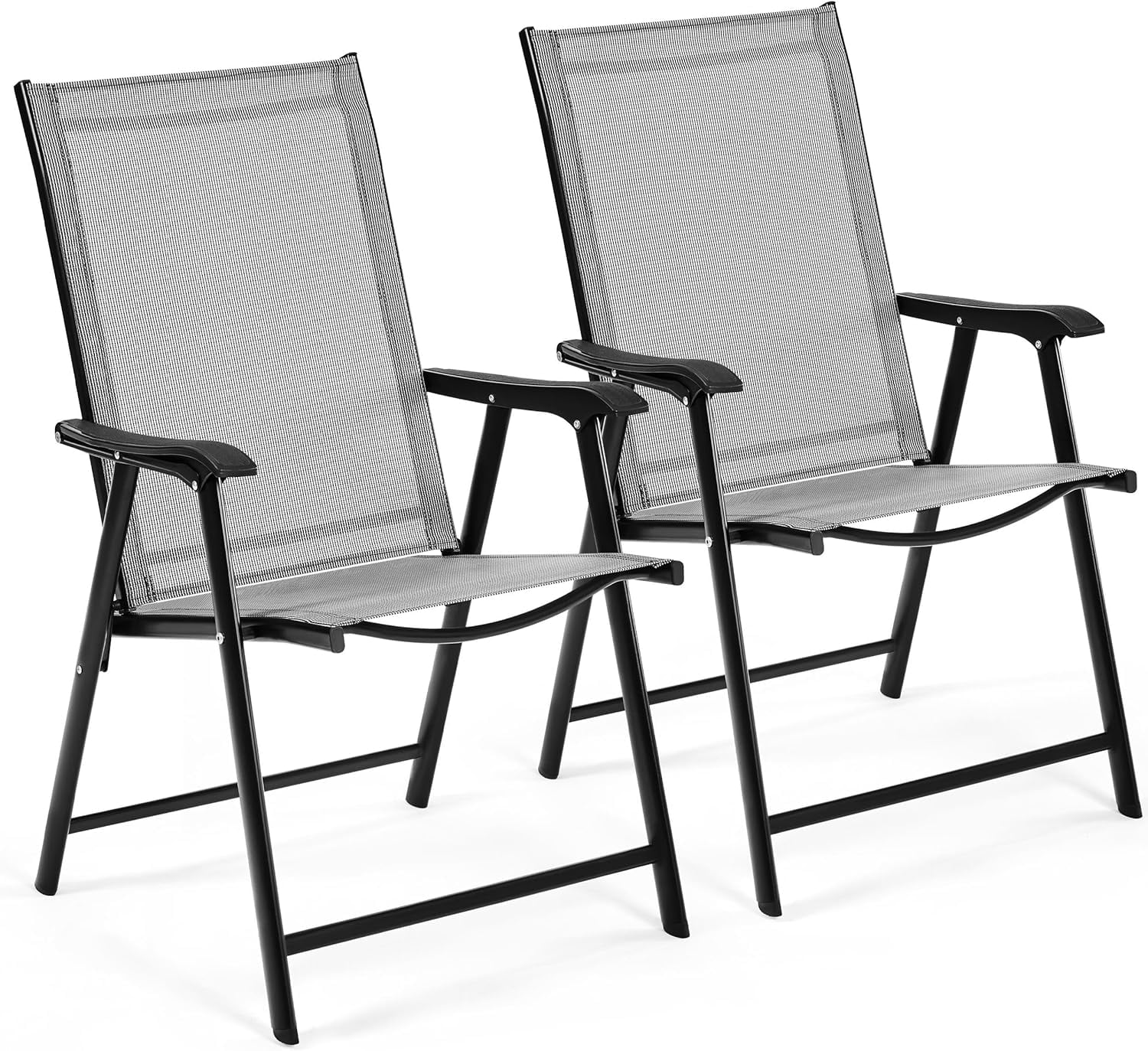 Yaheetech Patio Chairs Outdoor Chairs Set of 2 Portable Dining Chairs with Armrests for Camping, Lawn Yard Beach, Folding Patio Chairs 2-Pack Patio Chairs Metal Frame